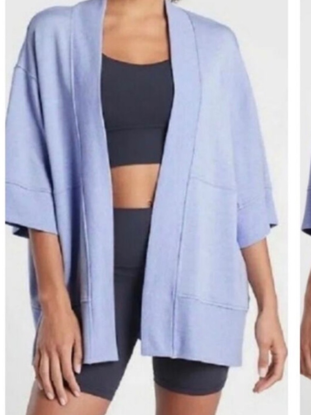 Athleta Women's Lotus Wrap Cardigan Sweater Oversized Tencel Blend Blue L XL